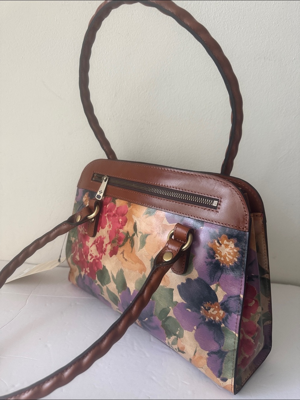 Patricia Nash Calvi French Hydrangea Italian Leather Floral Satchel Handbag - Picture 6 of 16